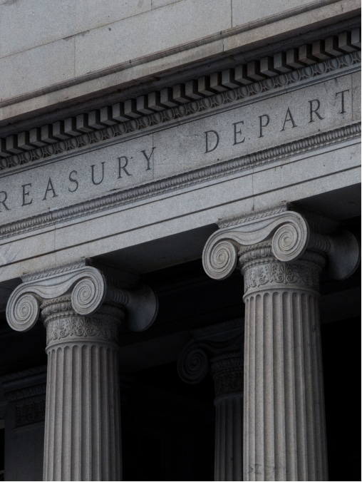 Close up of Treasury Department Building
